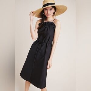 Anthro Corey Lynn Calter Harper Midi Dress Women's Large Poplin Tie Waist Black